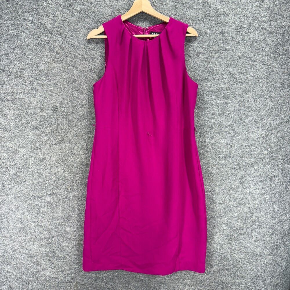 ABS Dress Women L Large Purple Sheath Midi Zipper Sleeveless Crew Neck Casual
